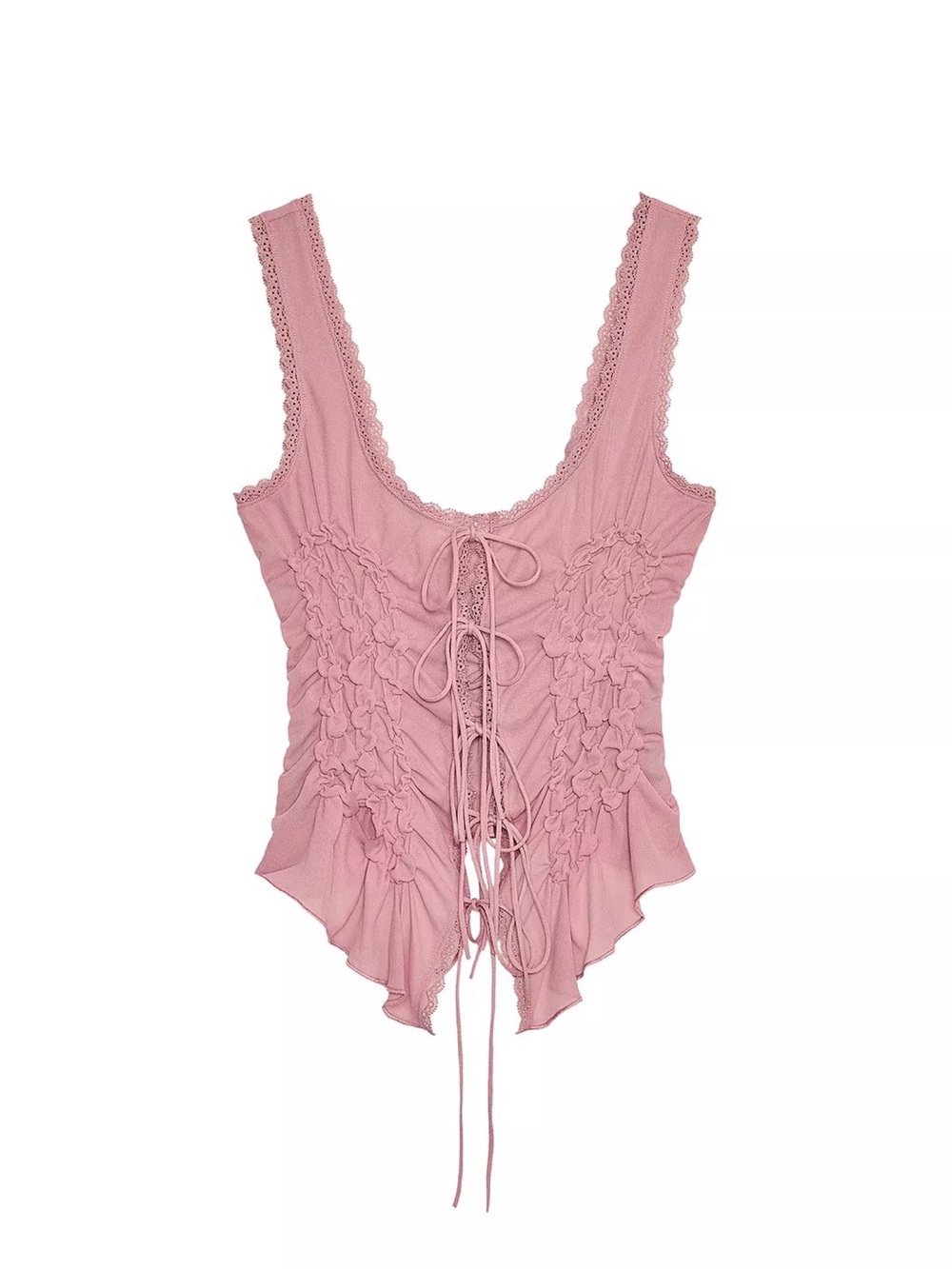 Zara Dusty Pink Lace-Up tied ruched top